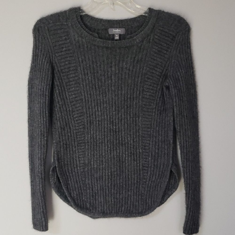 Neiman Marcus Cashmere Sweater Womens XS Charcoal Ribbed Tunic Soft Cozy Vintage